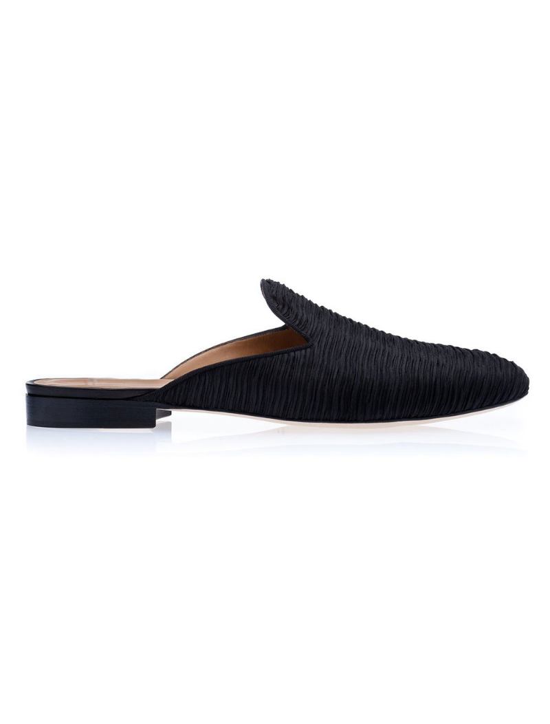 Mocassim Masculino Camurça Preta Mules Sapatos Deslizantes - Preto