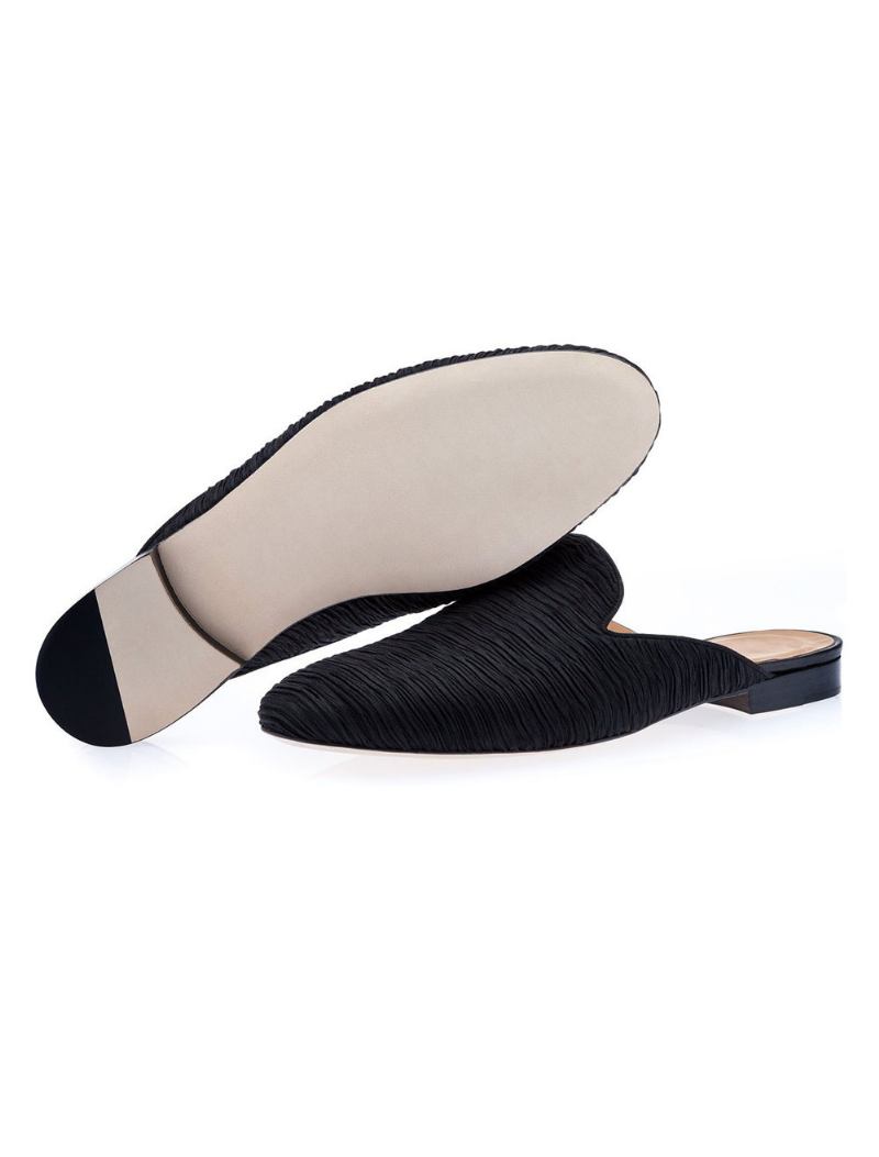 Mocassim Masculino Camurça Preta Mules Sapatos Deslizantes - Preto