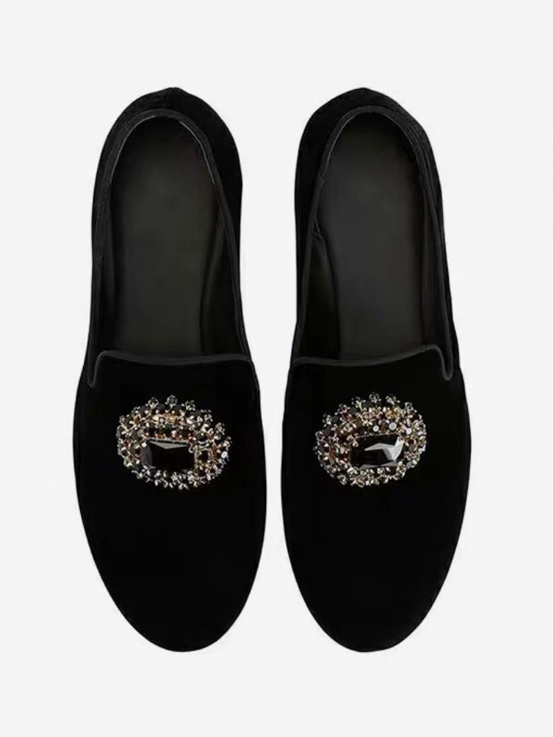 Mocassim Masculino Camurça Preto Com Strass Enfeitado Cadarço Sapatos Sociais Para Festa Formatura E Casamento - Preto