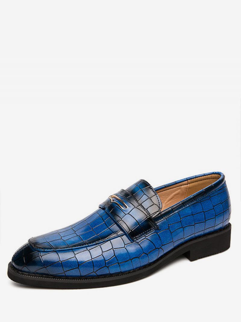 Mocassim Masculino Com Detalhes Metal E Bico Redondo Em Couro Pu - Azul