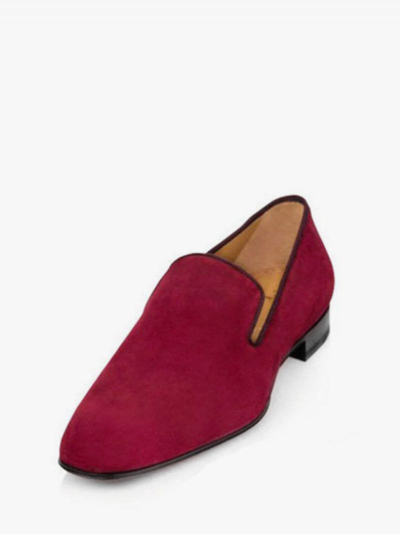 Mocassim Masculino Para Festa Baile Sapatos Casamento Bico Quadrado Couro Camurça - Vermelho Escuro