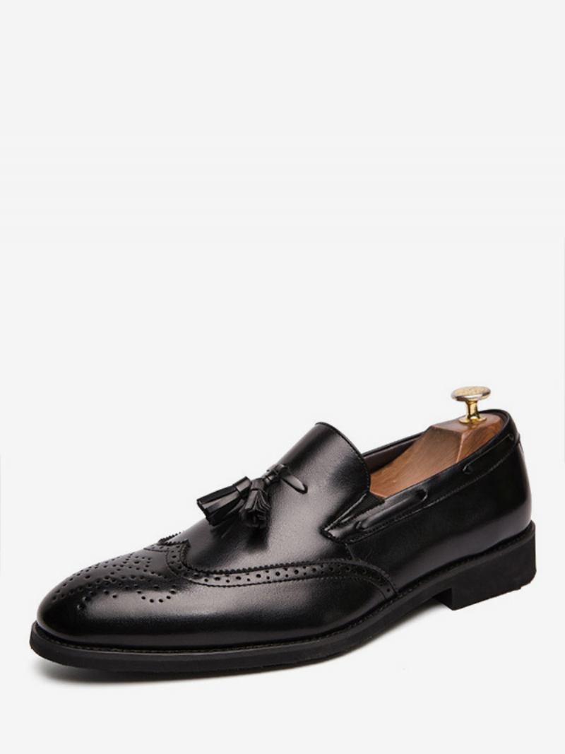 Mocassim Masculino Preto Com Ponta Asa Slip-on Sapatos Casamento Para Festa Formatura Borla - Preto