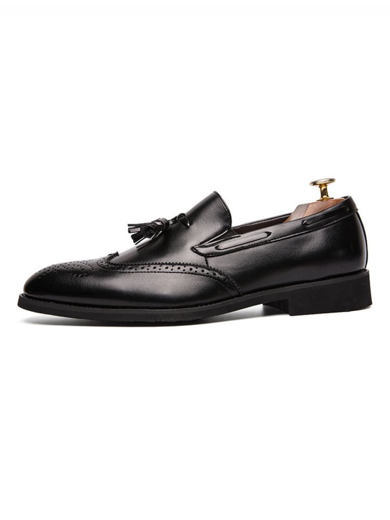 Mocassim Masculino Preto Com Ponta Asa Slip-on Sapatos Casamento Para Festa Formatura Borla - Preto