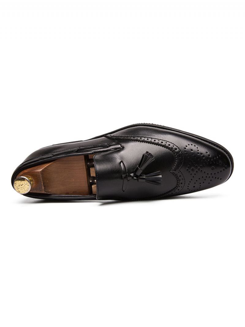 Mocassim Masculino Preto Com Ponta Asa Slip-on Sapatos Casamento Para Festa Formatura Borla - Preto