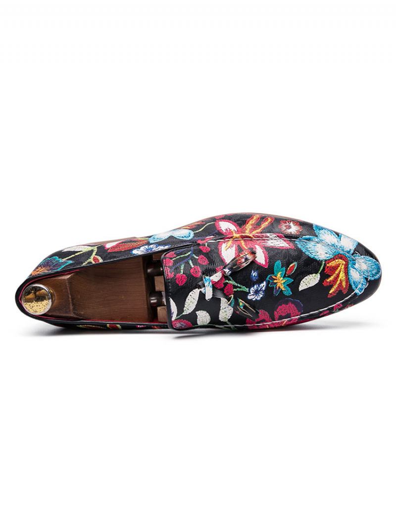 Mocassins Florais Masculinos Com Borla - Vermelho