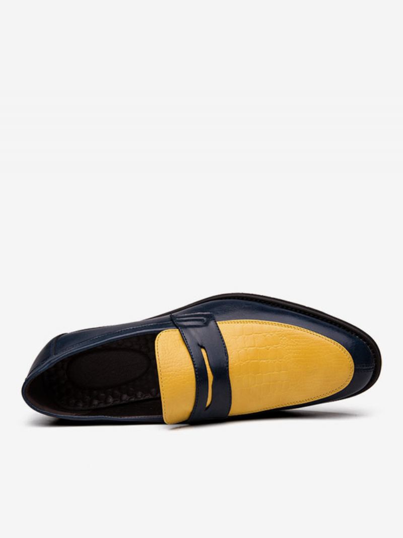 Mocassins Masculinos Azuis Bico Redondo Sapatos Noivo - Amarelo