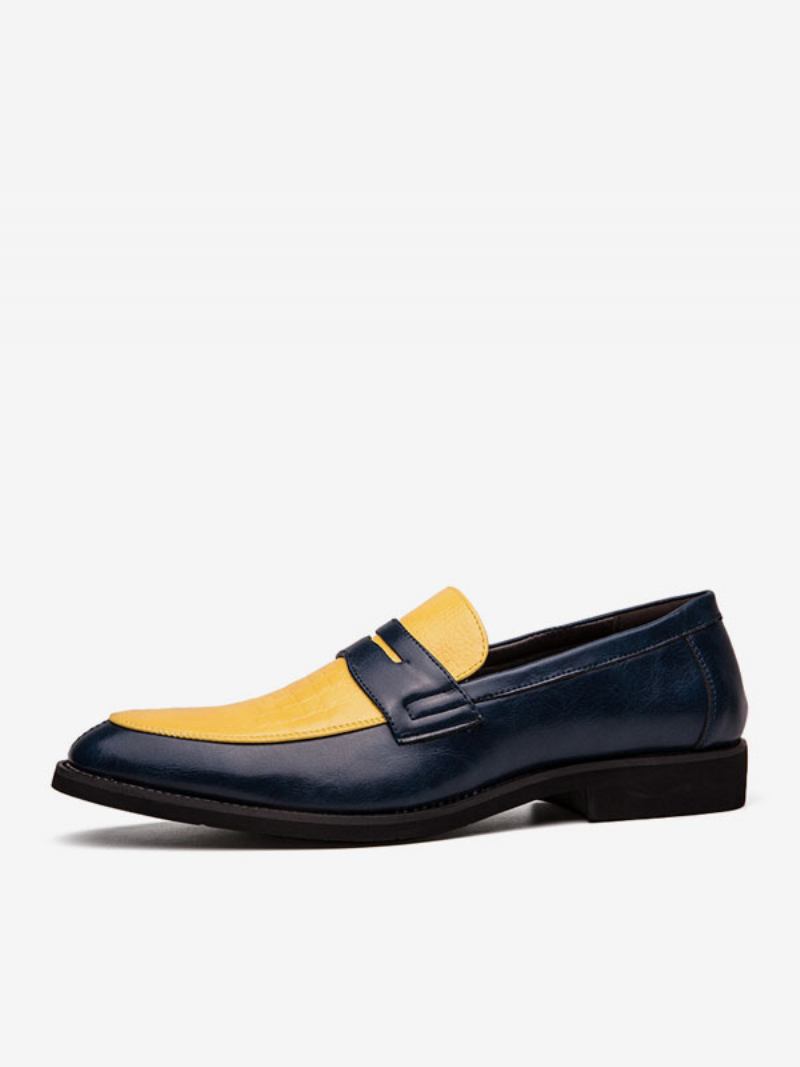 Mocassins Masculinos Azuis Bico Redondo Sapatos Noivo - Amarelo