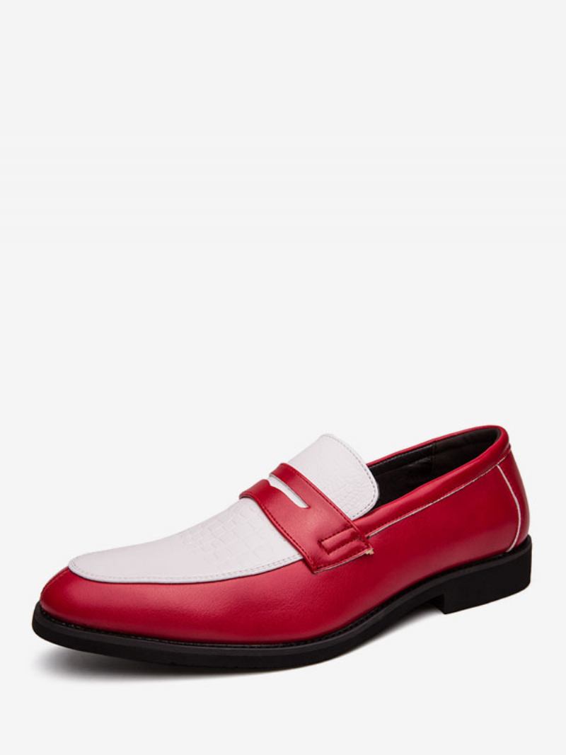 Mocassins Masculinos Azuis Bico Redondo Sapatos Noivo - Vermelho