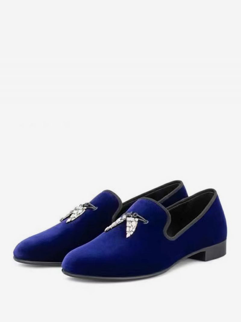 Mocassins Masculinos Camurça Preta Com Parte Superior Metal Dente Tubarão Bico Redondo Deslizamento Em Sapatos Casamento Para Festa Formatura -  Azul Deslumbrante 