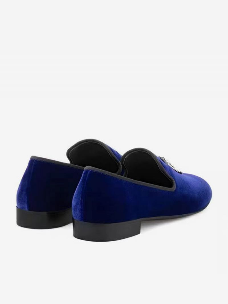 Mocassins Masculinos Camurça Preta Com Parte Superior Metal Dente Tubarão Bico Redondo Deslizamento Em Sapatos Casamento Para Festa Formatura -  Azul Deslumbrante 