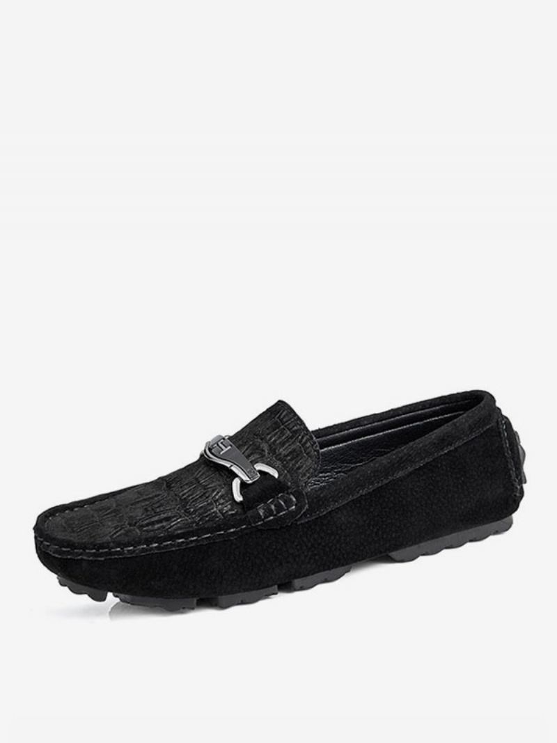 Mocassins Masculinos Com Borla Jacaré Para Dirigir - Preto Ouro