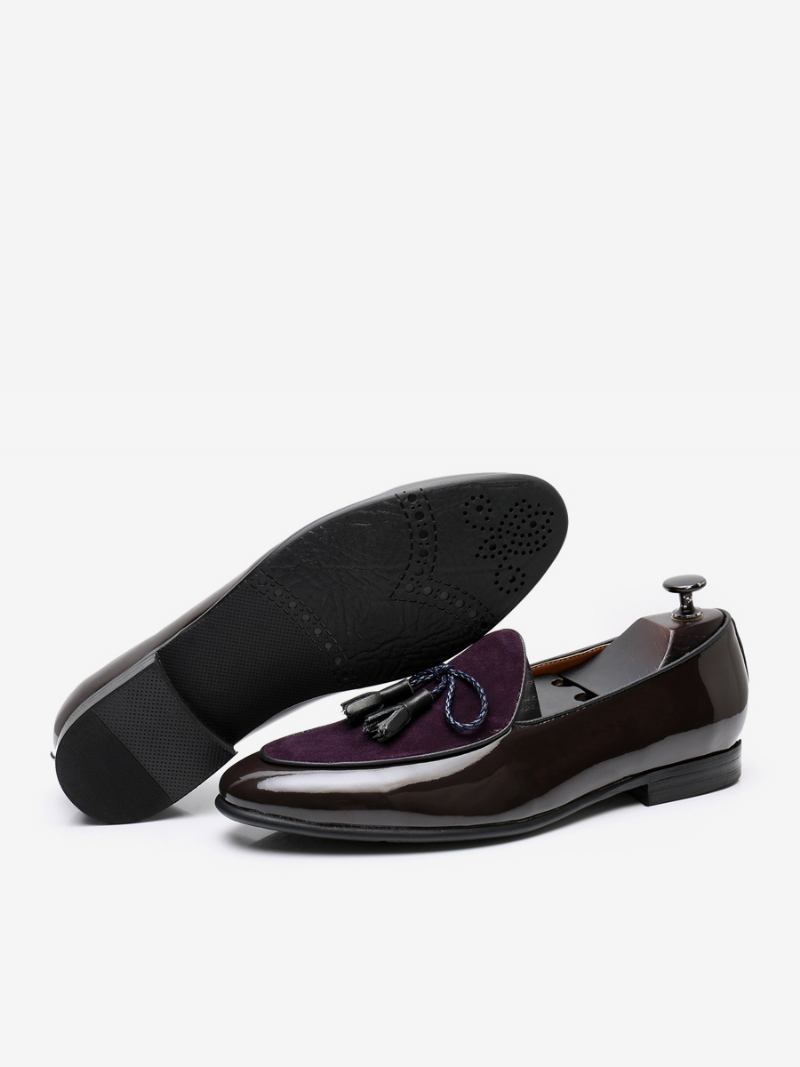 Mocassins Masculinos Couro Bovino Com Borla Sapatos Baile Casamento - Roxo