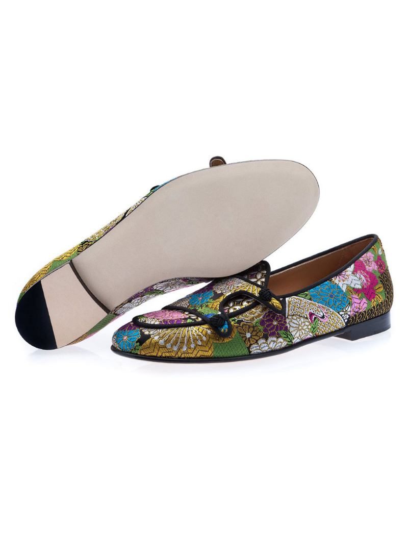 Mocassins Masculinos Para Festa Baile Sapatos Casamento Bordados Com Flores Planos E - Ouro