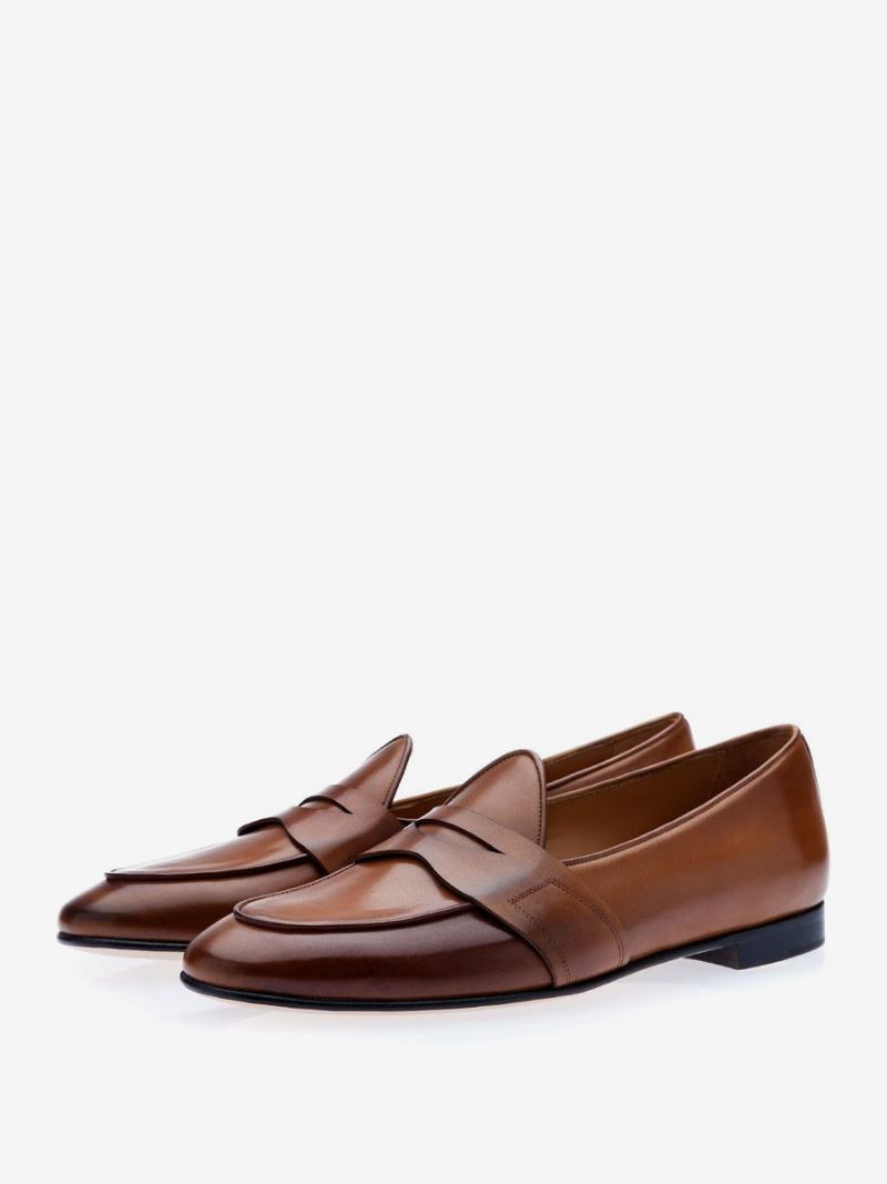 Mocassins Masculinos Slip-on Com Bico Redondo E Sapatos Noivo