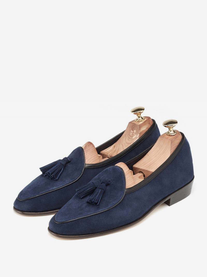 Sapatos Casamento Masculinos Mocassins Couro Bovino Com Borla - Azul Profundo