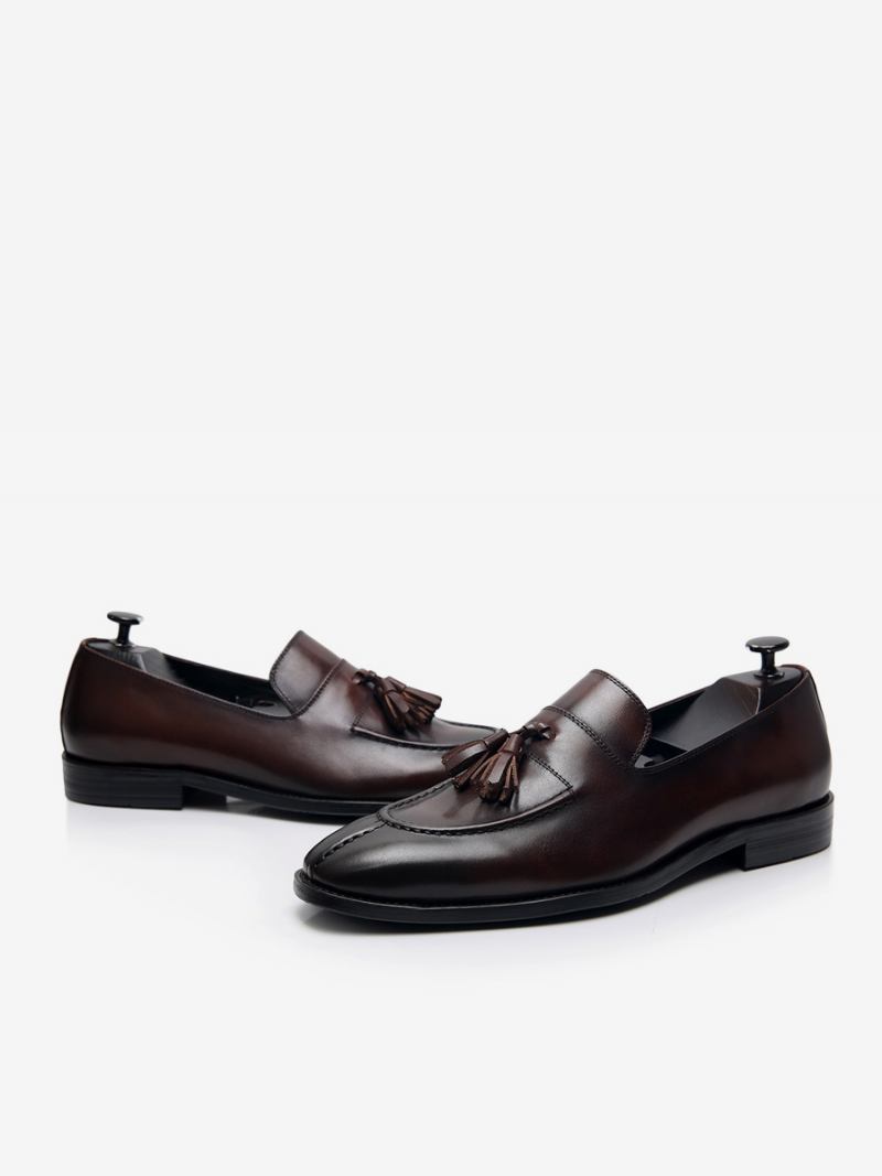 Sapatos Casamento Masculinos Mocassins Couro Bovino Com Borla - Café Marrom