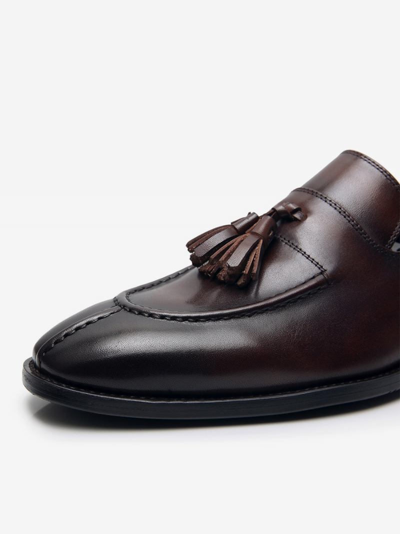 Sapatos Casamento Masculinos Mocassins Couro Bovino Com Borla - Café Marrom