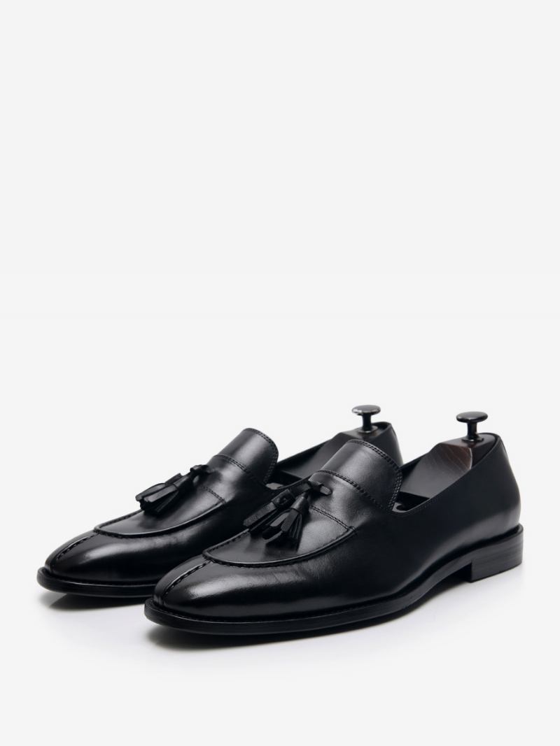 Sapatos Casamento Masculinos Mocassins Couro Bovino Com Borla - Preto