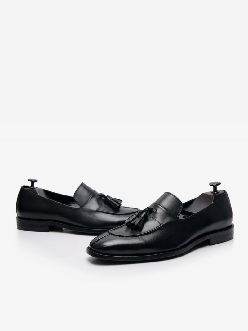 Sapatos Casamento Masculinos Mocassins Couro Bovino Com Borla - Preto