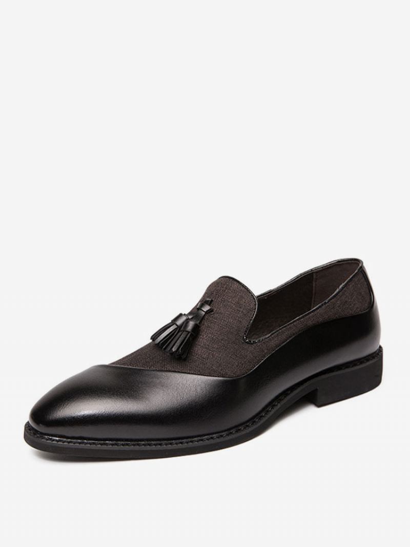 Sapatos Masculinos Lona Mocassins Para Festa Formatura E Casamento Deslizantes Com Borla - Preto