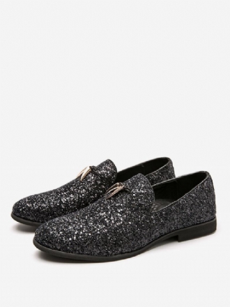 Sapatos Masculinos Mocassim Para Festa Baile Casamento Preto Com Glitter Bico Redondo Vestido