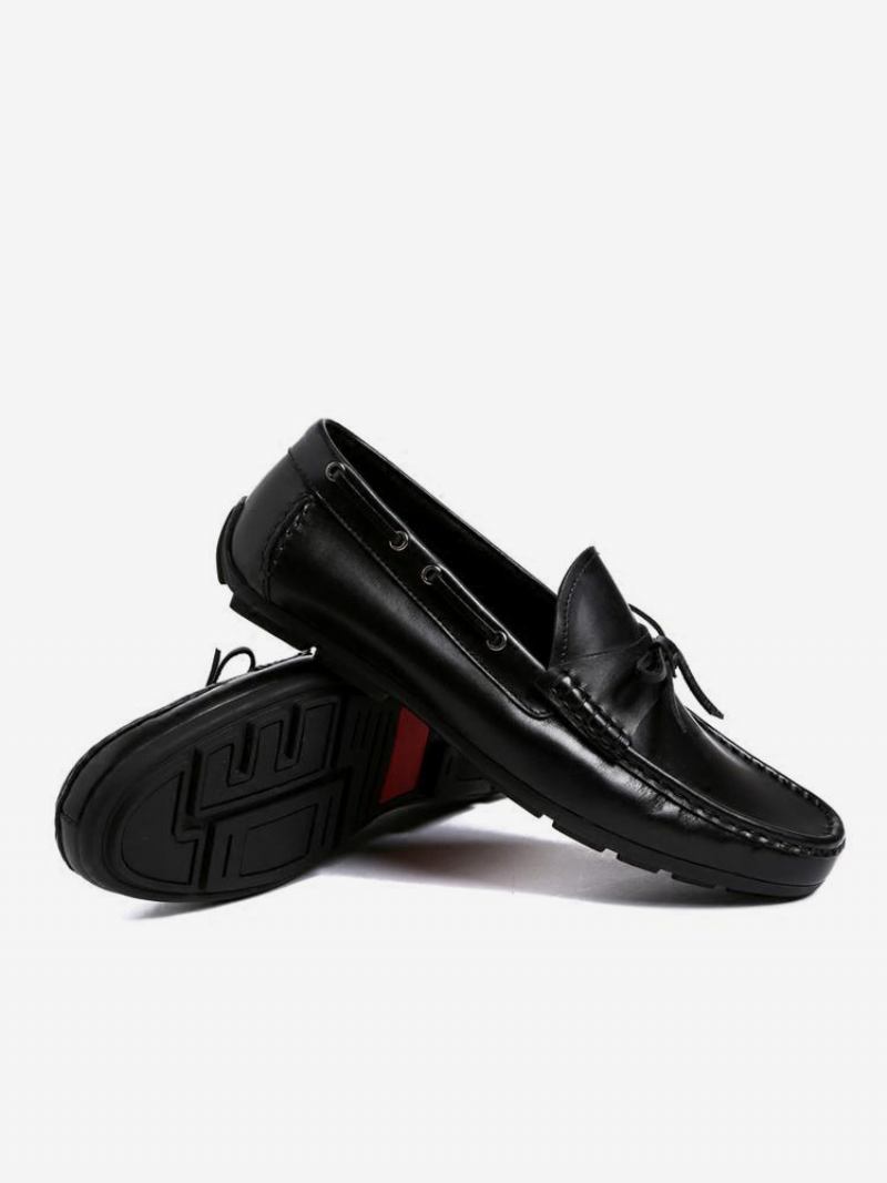 Sapatos Masculinos Mocassins Couro Com Borla - Preto