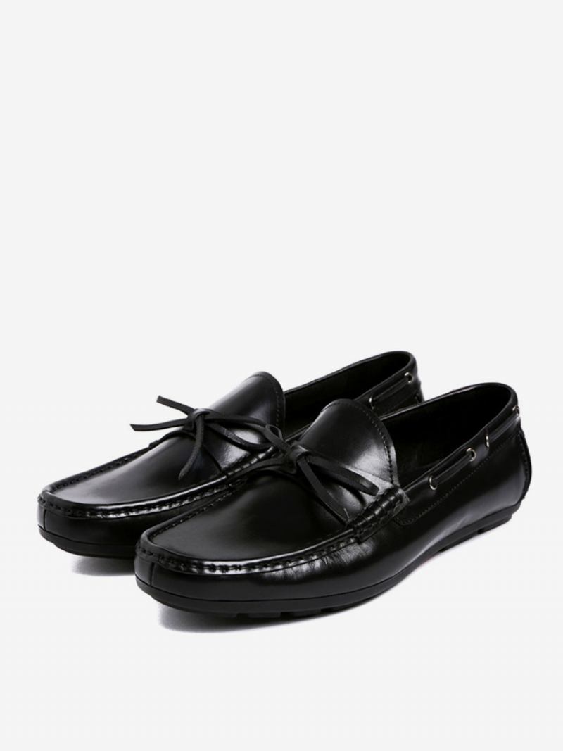 Sapatos Masculinos Mocassins Couro Com Borla - Preto