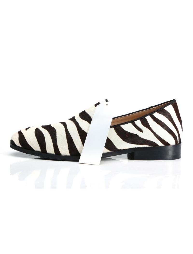 Sapatos Masculinos Mocassins Para Festa Baile Casamento Com Estampa Zebra Bico Redondo Casuais - Branco