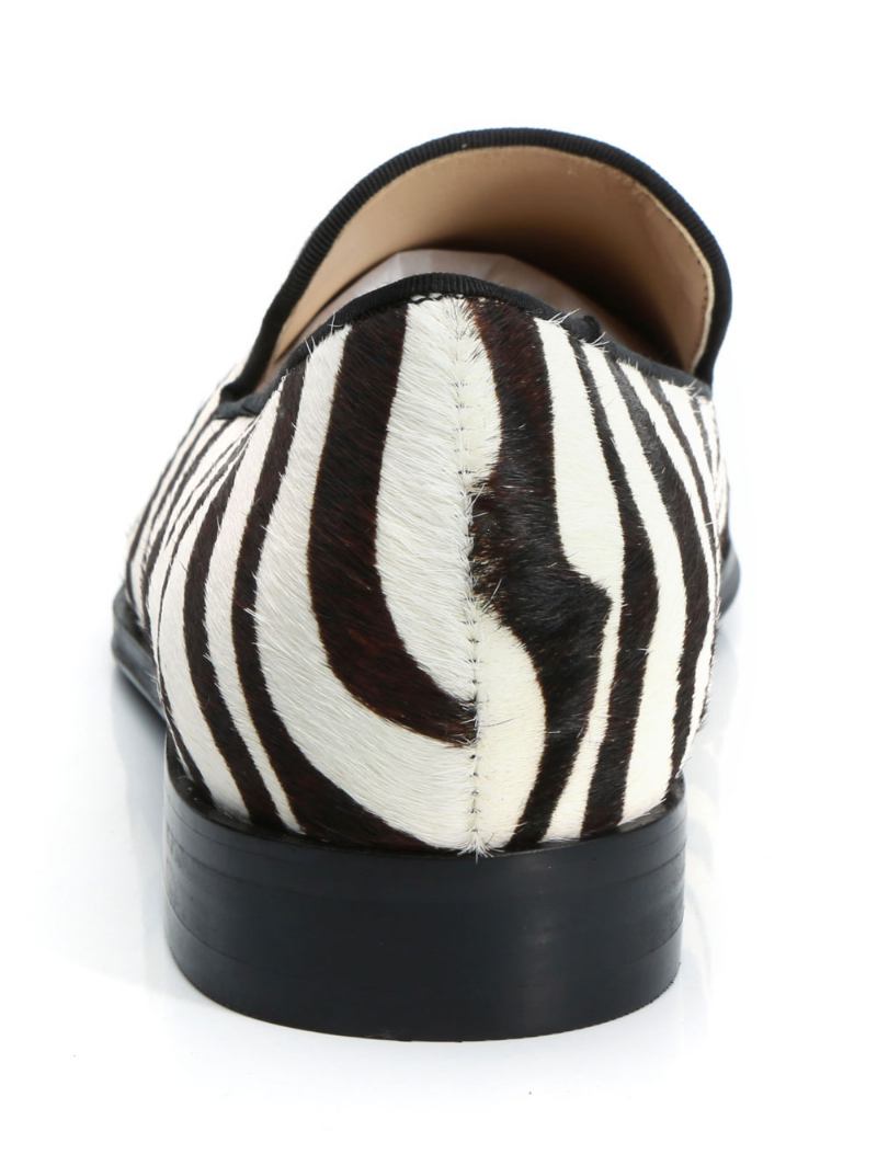 Sapatos Masculinos Mocassins Para Festa Baile Casamento Com Estampa Zebra Bico Redondo Casuais - Branco