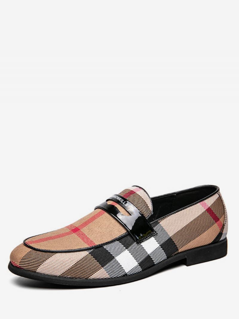 Sapatos Masculinos Mocassins Para Festa Casamento Populares Couro Pu Com Alça Monge Xadrez Slip-on