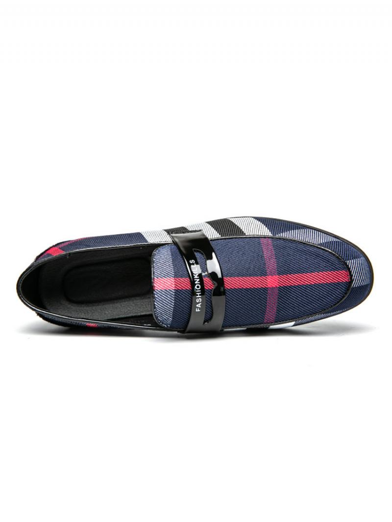 Sapatos Masculinos Mocassins Para Festa Casamento Populares Couro Pu Com Alça Monge Xadrez Slip-on -  Azul