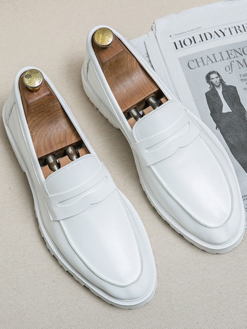 Sapatos Mocassins Masculinos Aconchegantes Couro Pu Com Alça Monge Deslizante - Branco