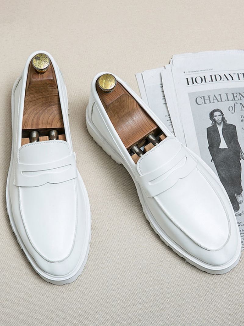 Sapatos Mocassins Masculinos Aconchegantes Couro Pu Com Alça Monge Deslizante - Branco