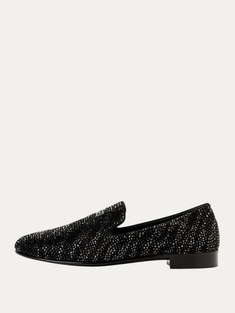 Sapatos Mocassins Masculinos Camurça Cristal Preto Strass Sliiper Slip-on Sapato Para Festa Casamento