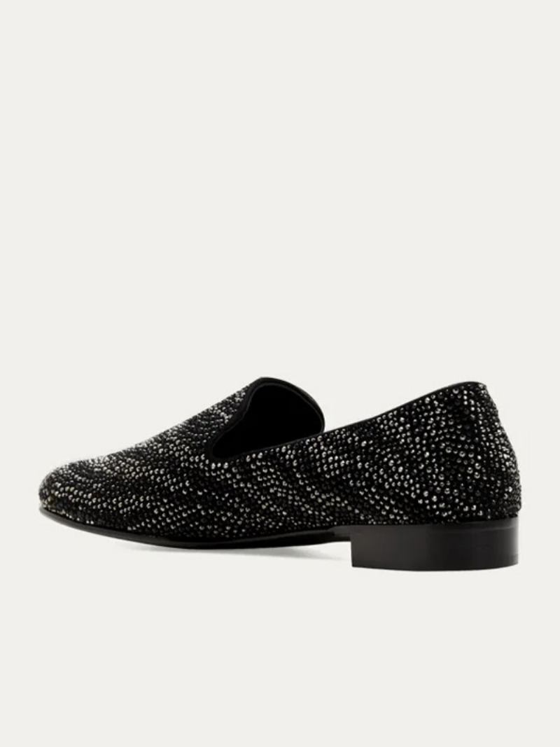 Sapatos Mocassins Masculinos Camurça Cristal Preto Strass Sliiper Slip-on Sapato Para Festa Casamento - Preto