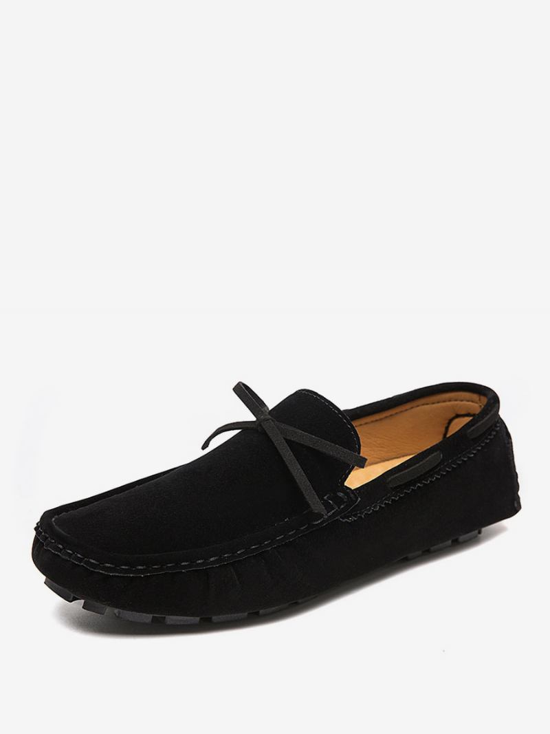 Sapatos Mocassins Masculinos Camurça Slip-on Para Dirigir - Preto