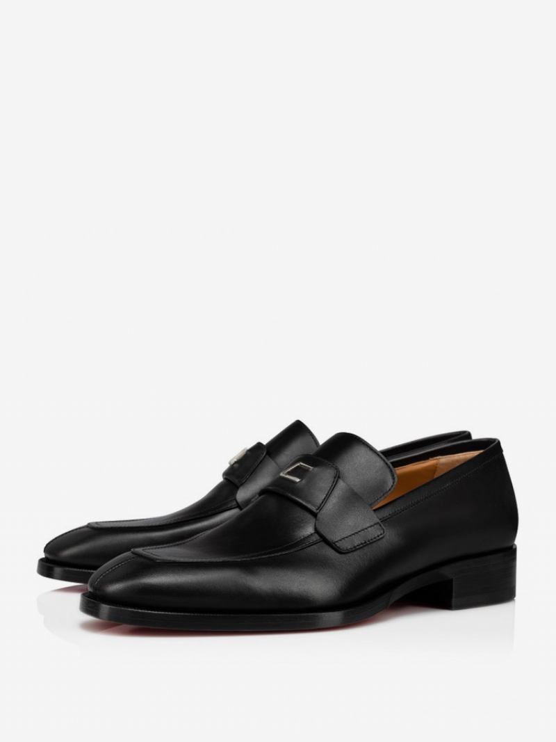 Sapatos Mocassins Masculinos Com Fivela Quadrada E Bico Quadrado Para Casamento Baile - Preto