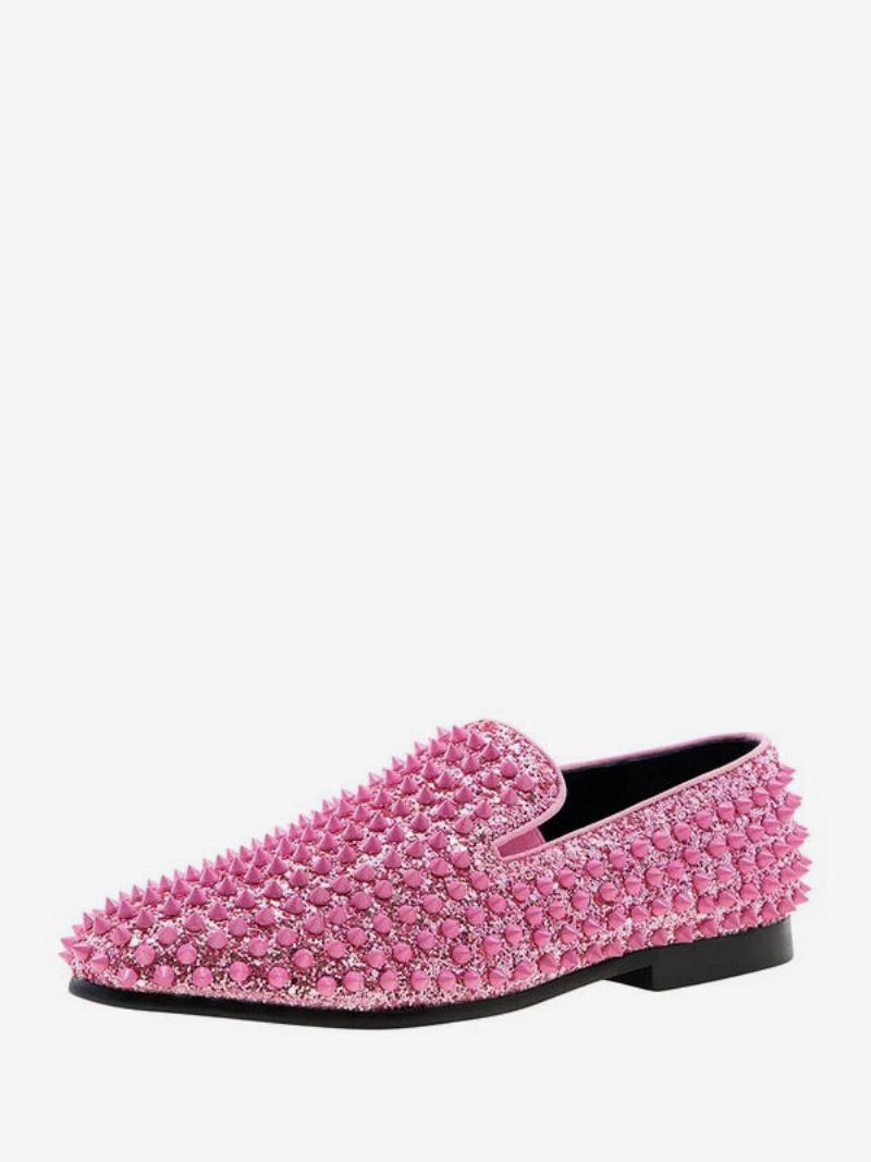 Sapatos Mocassins Masculinos Com Lantejoulas E Pontas Glitter Rebites Slip-on Para Festa Baile Casamento