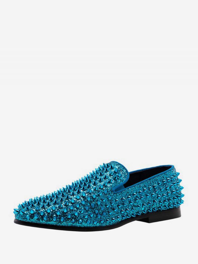 Sapatos Mocassins Masculinos Com Lantejoulas E Pontas Glitter Rebites Slip-on Para Festa Baile Casamento - Teal