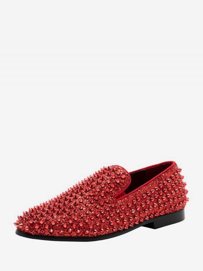 Sapatos Mocassins Masculinos Com Lantejoulas E Pontas Glitter Rebites Slip-on Para Festa Baile Casamento - Vermelho Laranja