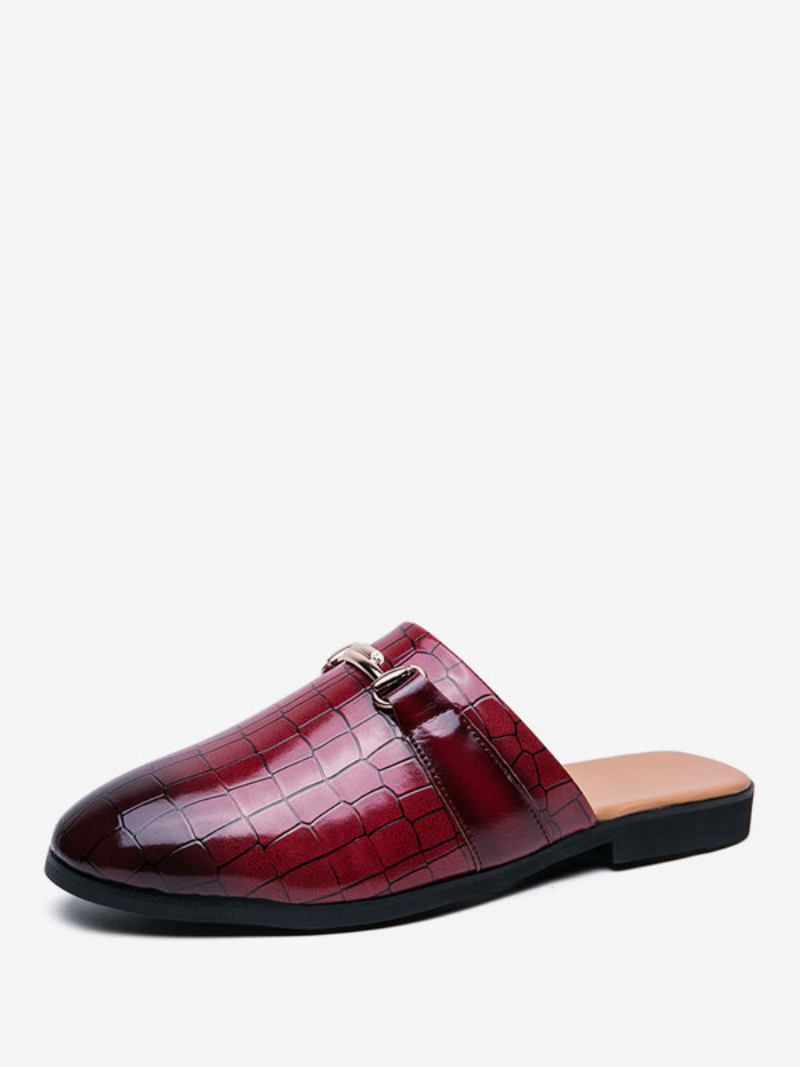 Sapatos Mocassins Masculinos Com Padrão Pedra E Detalhes Metal Mules - Vermelho