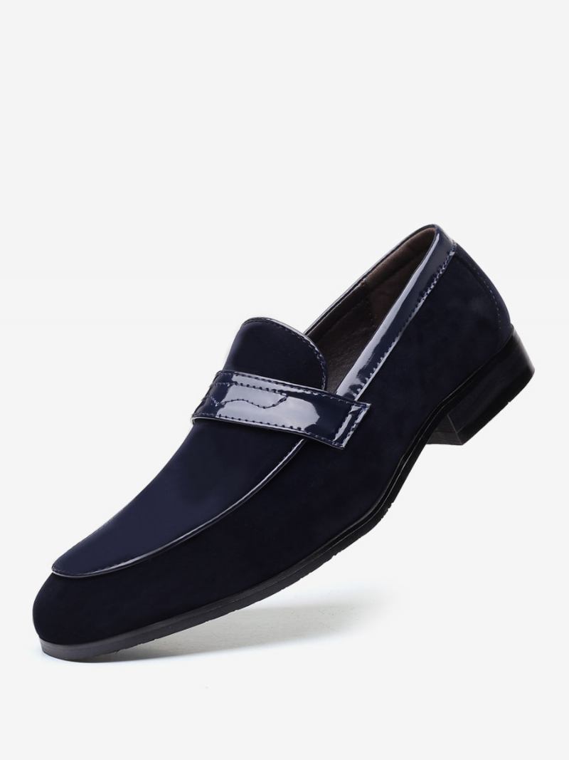 Sapatos Mocassins Masculinos Com Tira Monge E Bico Redondo Couro Pu - Azul