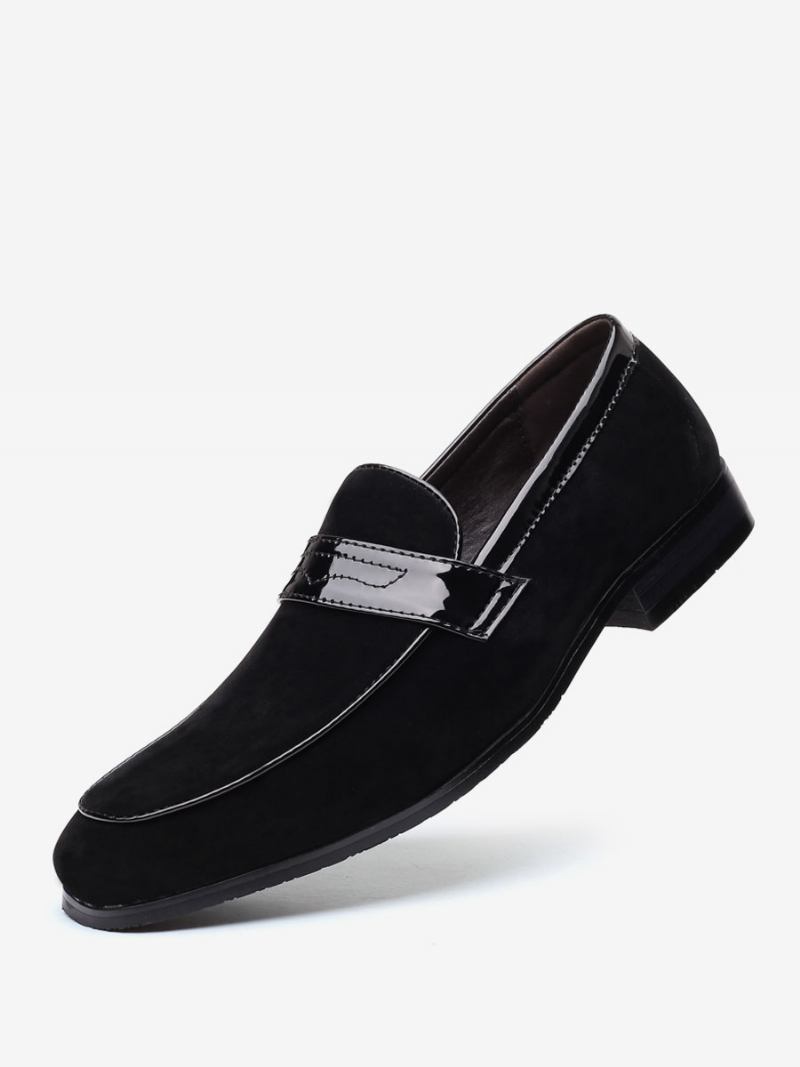 Sapatos Mocassins Masculinos Com Tira Monge E Bico Redondo Couro Pu - Preto