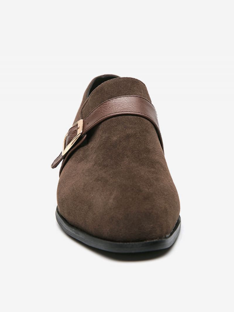 Sapatos Mocassins Masculinos Couro Pu Com Alça Monge Deslizante - Café Marrom