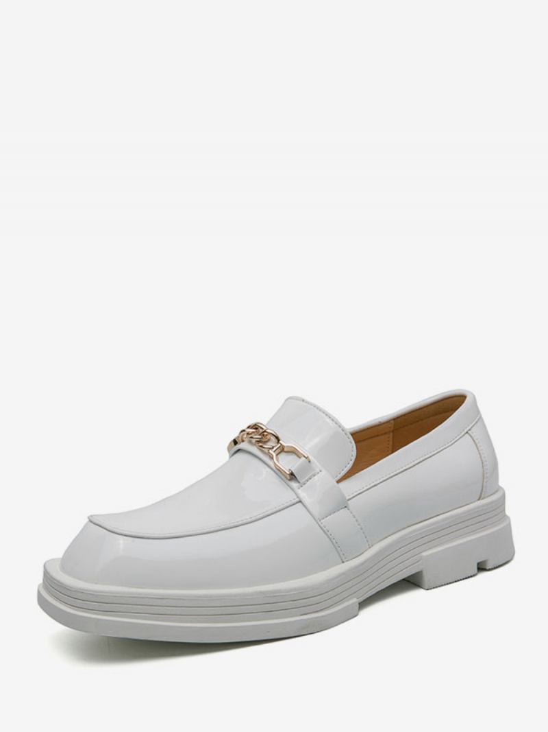 Sapatos Mocassins Masculinos Couro Pu Com Detalhes Metal Slip-on