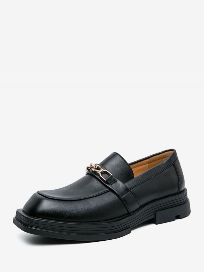 Sapatos Mocassins Masculinos Couro Pu Com Detalhes Metal Slip-on - Preto