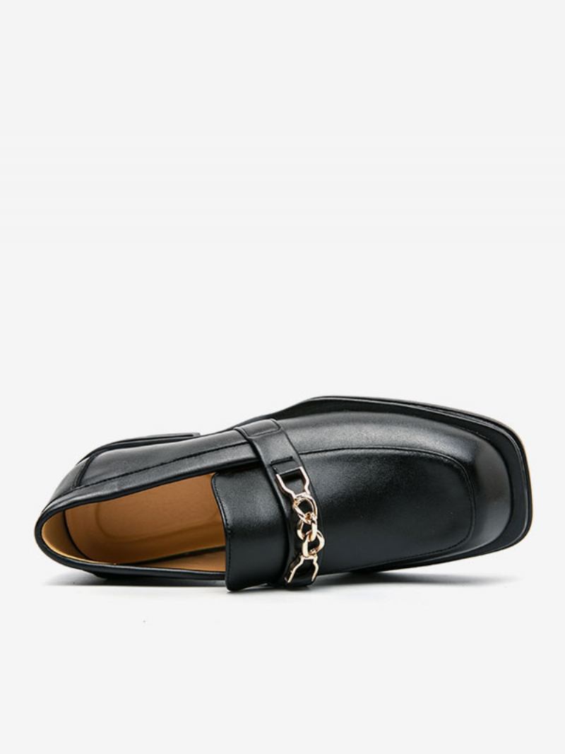 Sapatos Mocassins Masculinos Couro Pu Com Detalhes Metal Slip-on - Preto