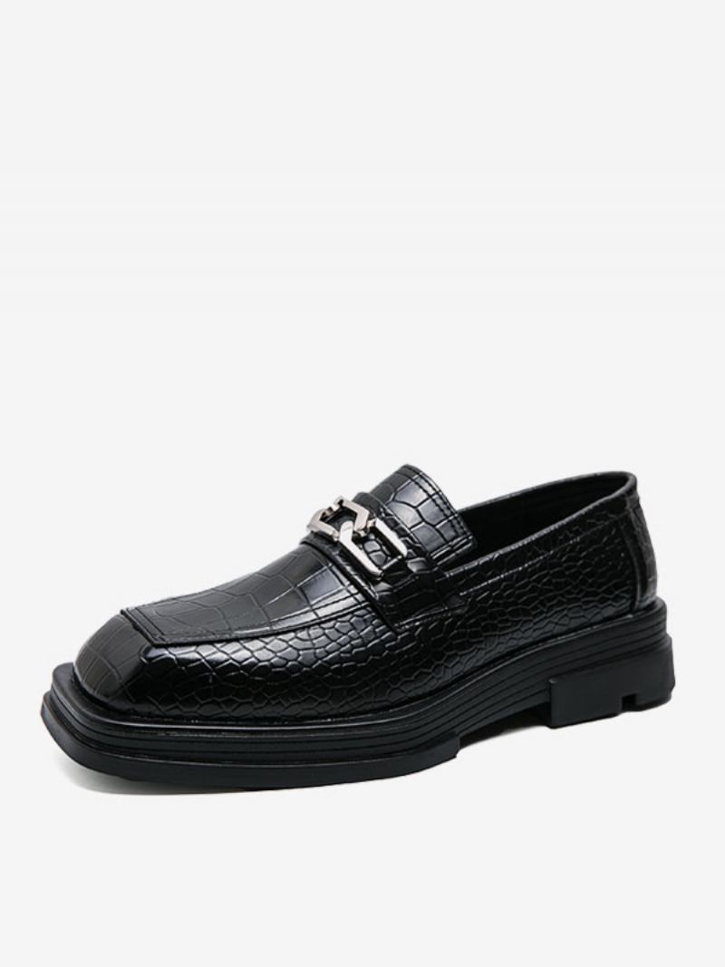 Sapatos Mocassins Masculinos Em Couro Pu Com Detalhes Metal Slip-on