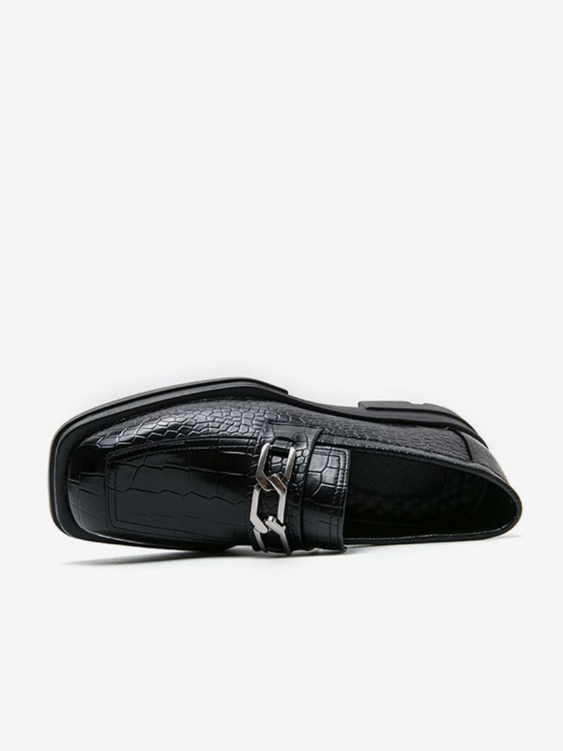 Sapatos Mocassins Masculinos Em Couro Pu Com Detalhes Metal Slip-on - Preto