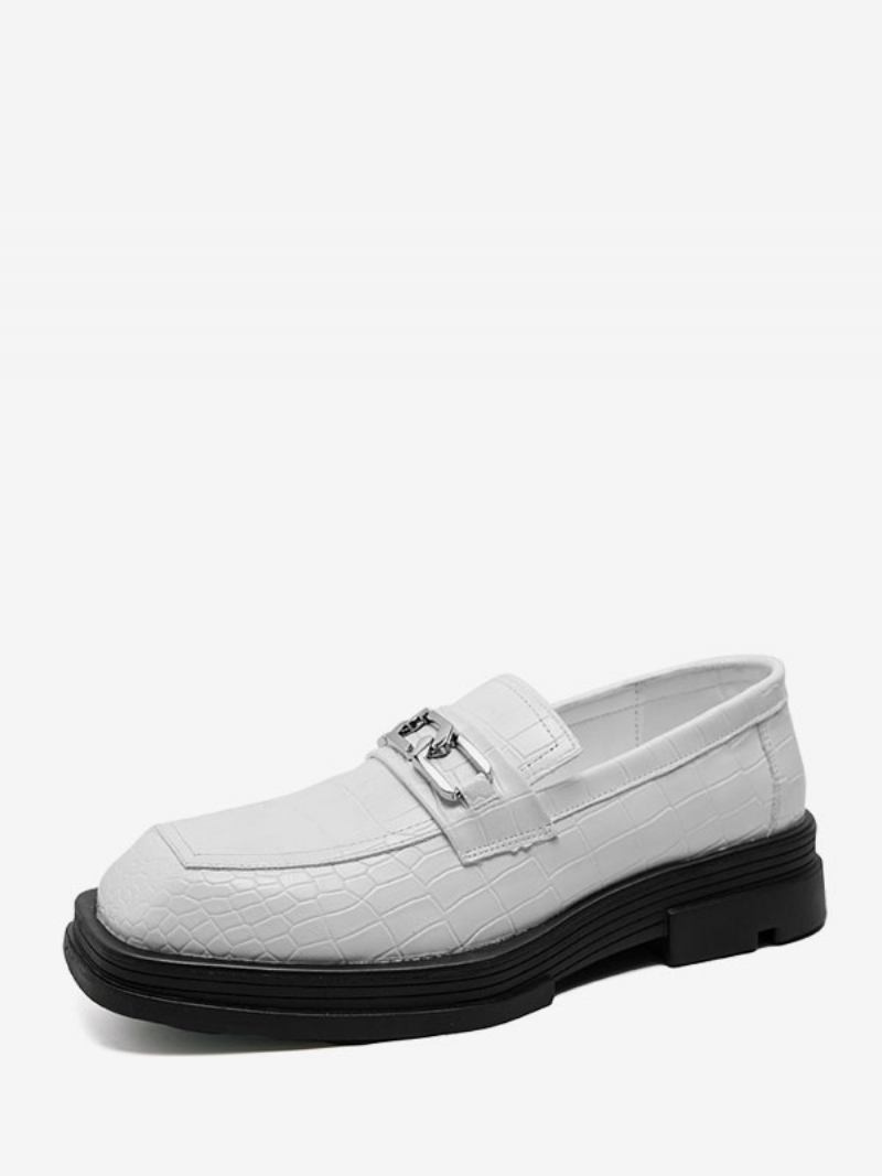 Sapatos Mocassins Masculinos Em Couro Pu Com Detalhes Metal Slip-on - Branco